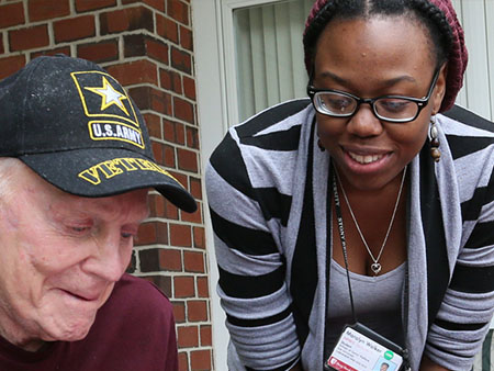 A social work student working with an army veteran,