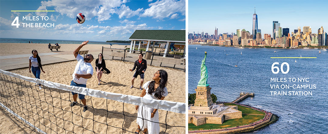 4 miles to the beach and 60 miles to NYC via on-campus train station