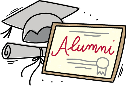 Alumni illustration of cap and gown